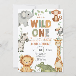 Invitación Safari Wild One boy 1er cumpleaños.