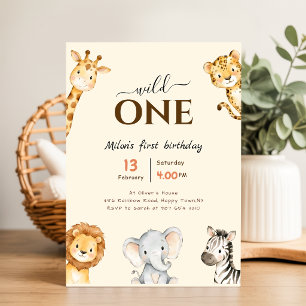 Invitación Safari Wild One   Cumpleaños 1 del niño de animale