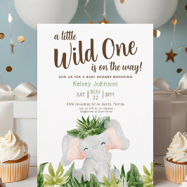 Invitación Safari Wild One Elephant Greeneration Baby Shower