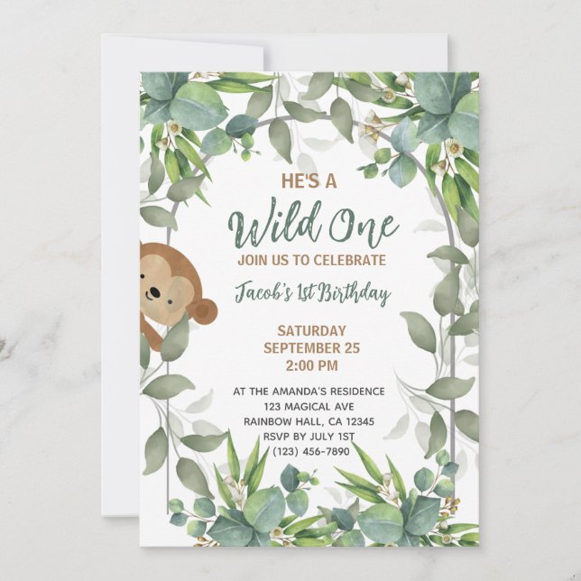 Invitación Safari Wild One First Birthday Boy (Anverso)