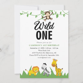 Invitación Safari Wild One First Birthday Cute Kawaii