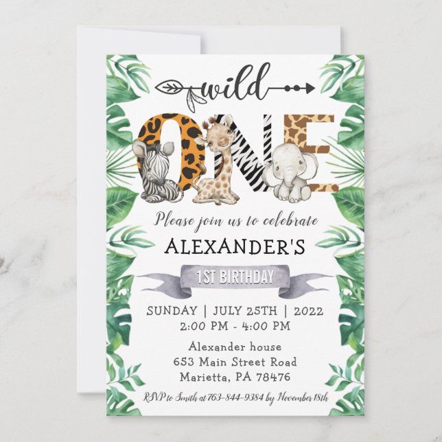 Invitación Safari Wild One First Birthday Fiesta (Anverso)