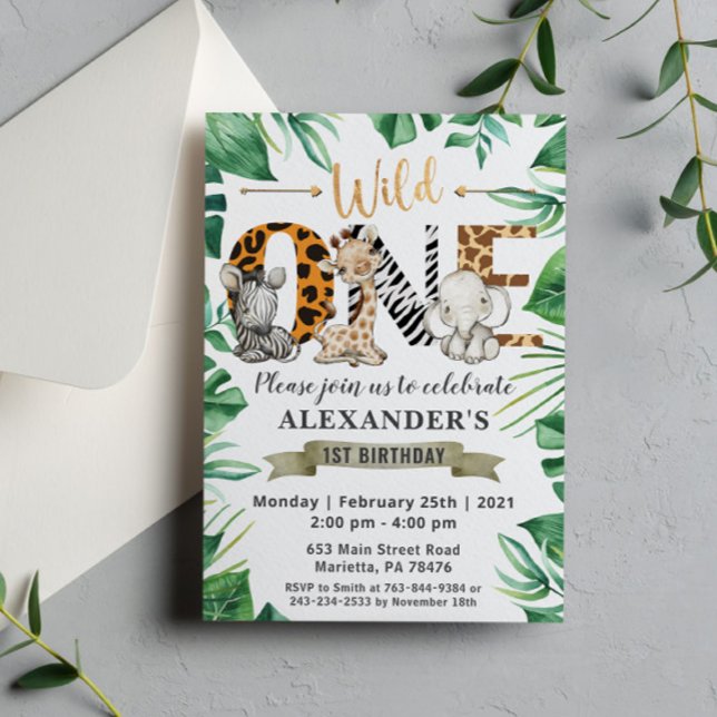 Invitación Safari Wild One First Birthday Fiesta (Subido por el creador)