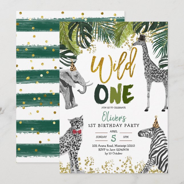 Invitación Safari Wild One First Birthday Invitation (Anverso / Reverso)