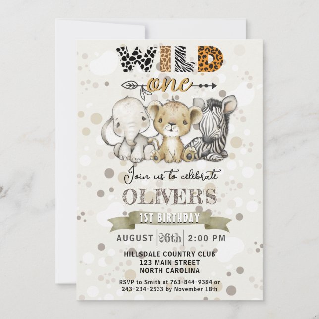 Invitación Safari Wild One First Birthday Party Invitation (Anverso)