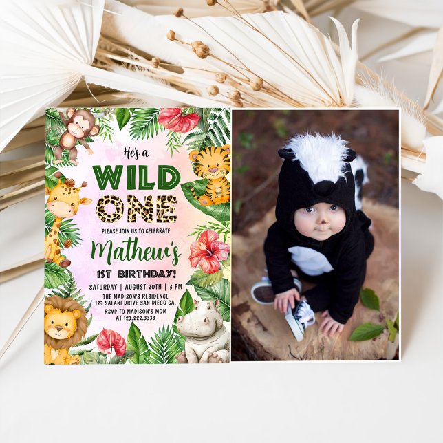 Invitación Safari Wild One First Birthday Photo (Subido por el creador)