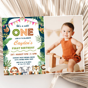 Invitación Safari Wild One First Boy Birthday Photo