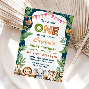 Invitación Safari Wild One First Boy Cumpleaños