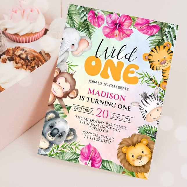 Invitación Safari Wild One First Chica Birthday (Subido por el creador)