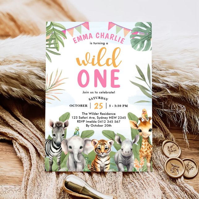 Invitación Safari Wild One First Chica Birthday (Subido por el creador)