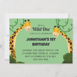 Invitación Safari Wild One Giraffe Simple Primer Nacimiento B