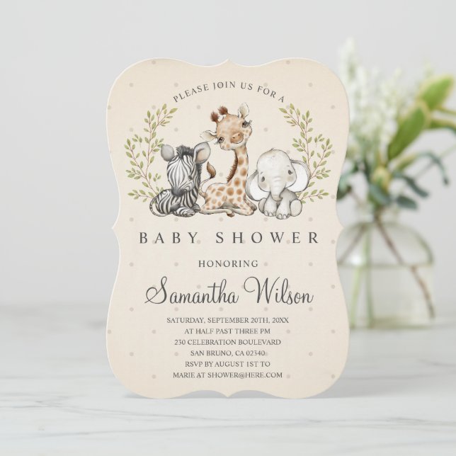 Invitación Safari Wild One Gungle Animals Baby Shower (Anverso de pie)