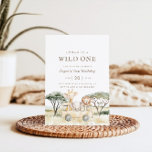 Invitación Safari Wild One Jungle Animal Birthday<br><div class="desc">¡Tienes uno salvaje en tus manos! Celebra tu pequeño animal fiesta y su primera fiesta de cumpleaños con nuestra invitación de cumpleaños Jungle Safari Wild One. Este diseño cuenta con un precioso león acuático,  una jirafa y un elefante en un paisaje saharaui.</div>