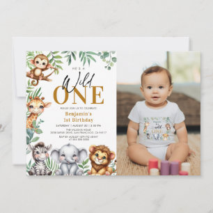 Invitación Safari Wild One Jungle Animals Primera foto de cum
