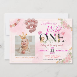 Invitación Safari Wild One Pink Floral For Chica Birthday