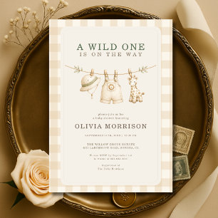 Invitación Safari Wild One Ropa Tendida Baby Shower de Cuadro