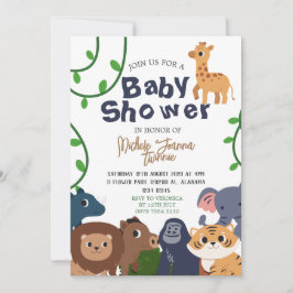Invitación Safari Wild One Simple Cute Animals Baby Shower