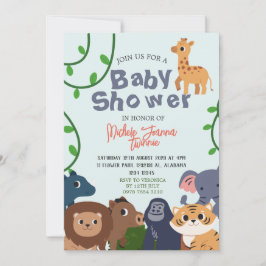 Invitación Safari Wild One Simple Cute Animals Baby Shower