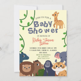 Invitación Safari Wild One Simple Cute Animals Baby Shower