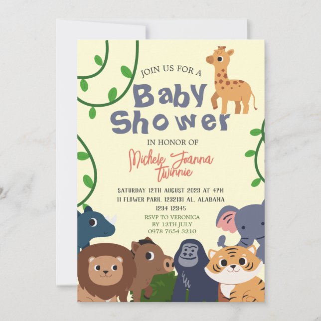 Invitación Safari Wild One Simple Cute Animals Baby Shower (Anverso)