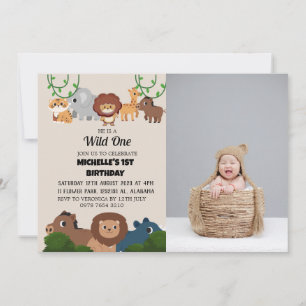 Invitación Safari Wild One Simple First Birday Baby Photo