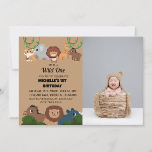 Invitación Safari Wild One Simple First Birday Baby Photo