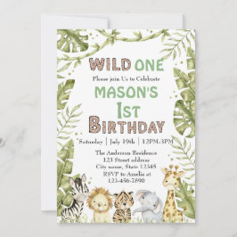 Invitación Safari Wild One Watercolor Primer cumpleaños