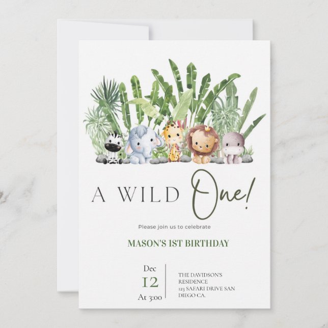 Invitación Safari Wild Un Cumpleaños (Anverso)