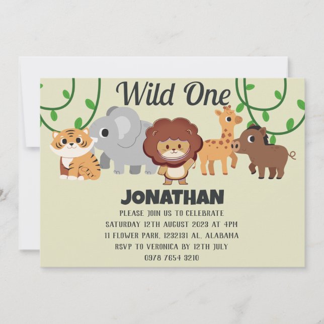 Invitación Safari Wild: un simple bebé de primer cumpleaños (Anverso)