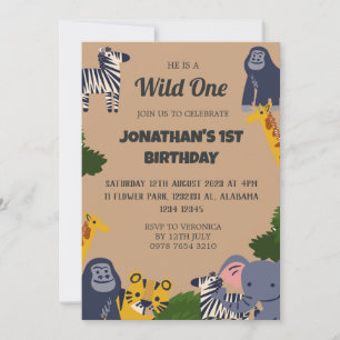 Invitación Safari Wild: un simple bebé de primer cumpleaños