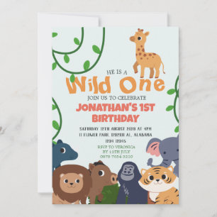 Invitación Safari Wild: un simple bebé de primer cumpleaños