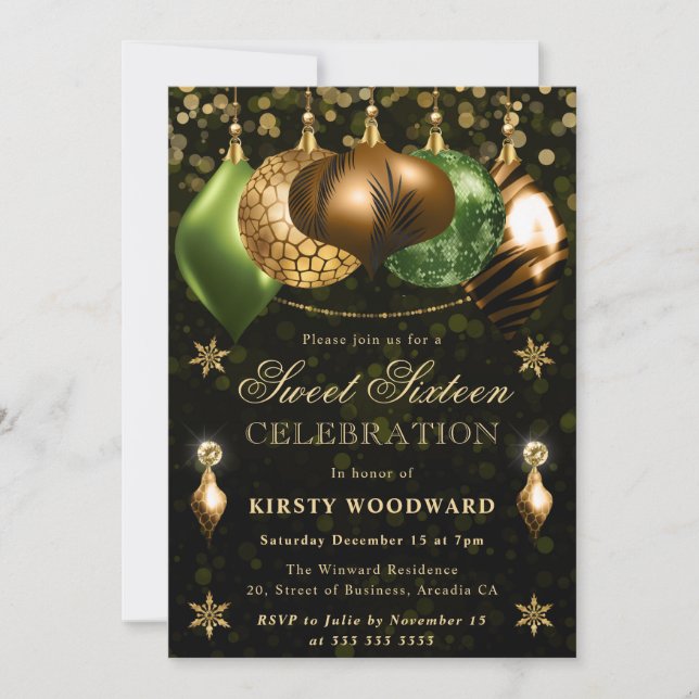 Invitación Safari Wildlife Baubles Dulce Dieciséis (Anverso)