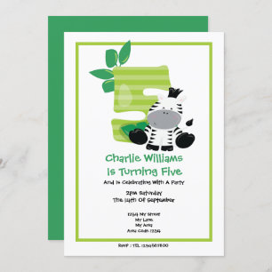 Invitación Safari Zebra Quinta Fiesta de Cumpleaños