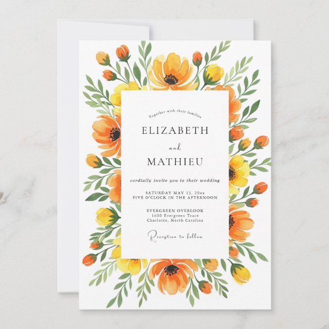 Invitación Saffron Lively Botanical Wedding (Anverso)