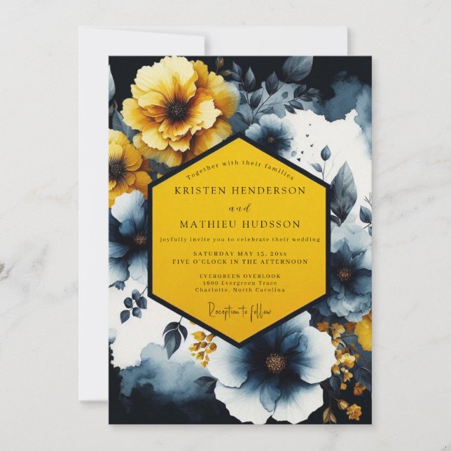 Invitación Saffron Nocturne Bloom Wedding (Anverso)