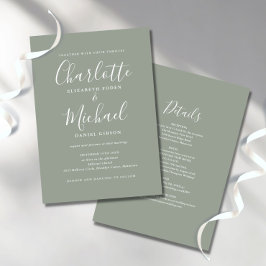 Invitación Sage All In One Simple Elegent Script Boda