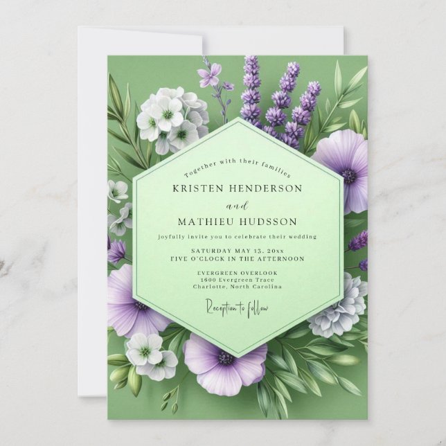 Invitación Sage Amethyst Meadow Wedding (Anverso)