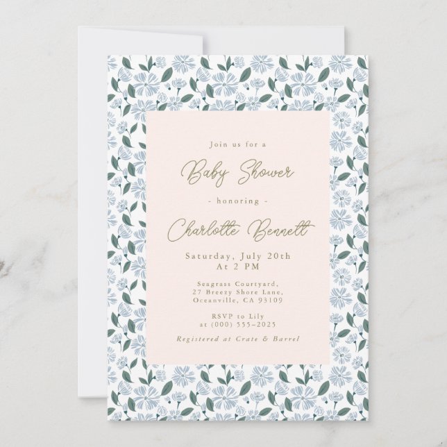 Invitación Sage and Dusty Blue Bloom Floral Baby Shower (Anverso)