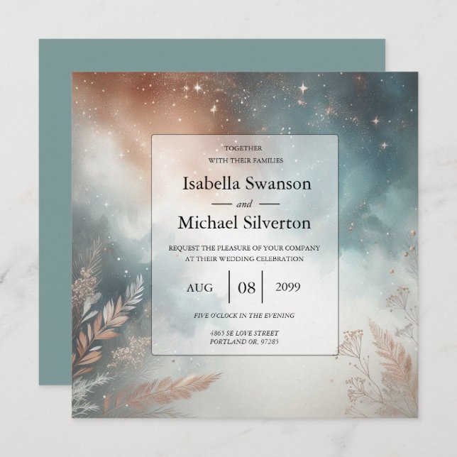 Invitación Sage and Terracotta Stardust Skies Wedding (Anverso / Reverso)