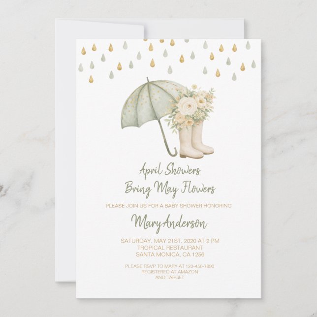 Invitación Sage April Showers Bring May Flowers Baby Shower  (Anverso)