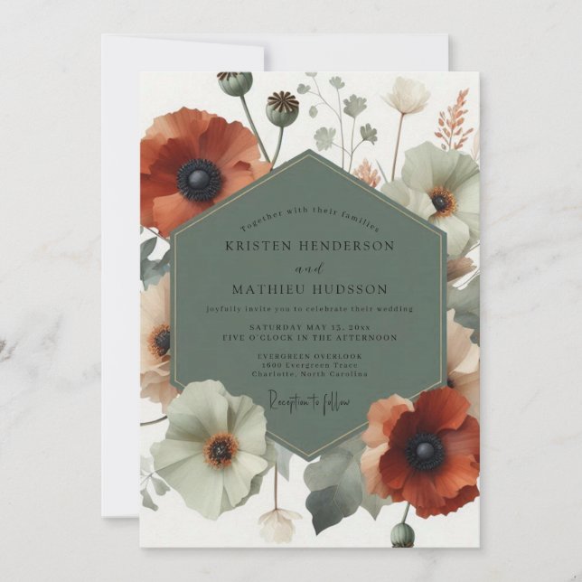 Invitación Sage Artistic Poppy Wedding (Anverso)