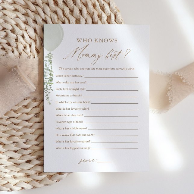 Invitación Sage Balloon Quien Conoce A Mamá Mejor Juego De Ba (Subido por el creador)