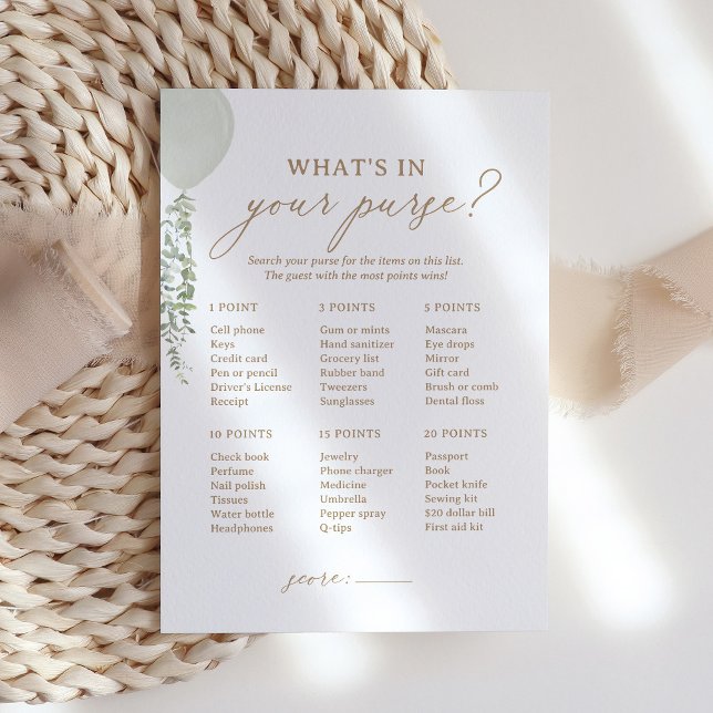 Invitación Sage Balloon Shower What's In Your Purse Game (Subido por el creador)