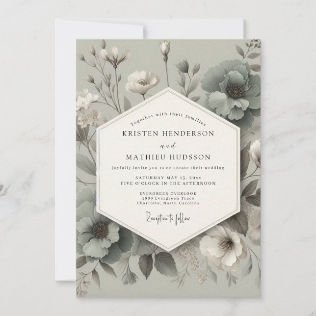 Invitación Sage Bloom Elegance Wedding (Anverso)