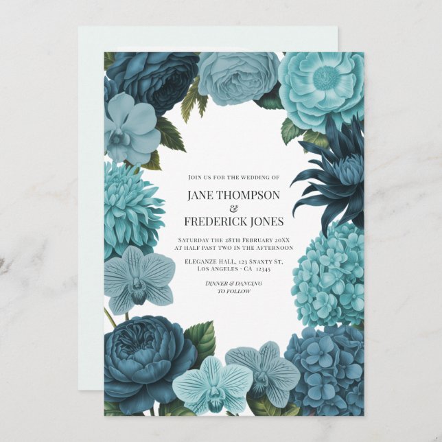 Invitación Sage Blue, Glacier Teal & Ice Mint Wedding (Anverso / Reverso)