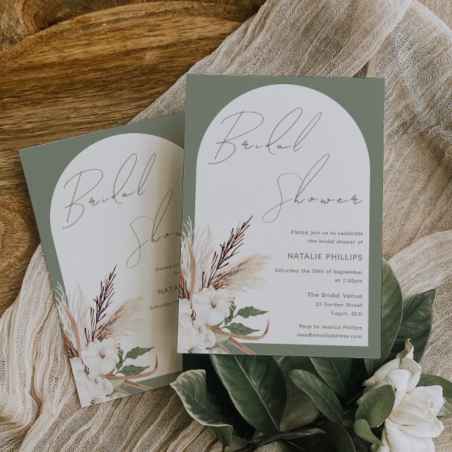 Invitación Sage Boho Arch White Floral Bridal Shower (Subido por el creador)