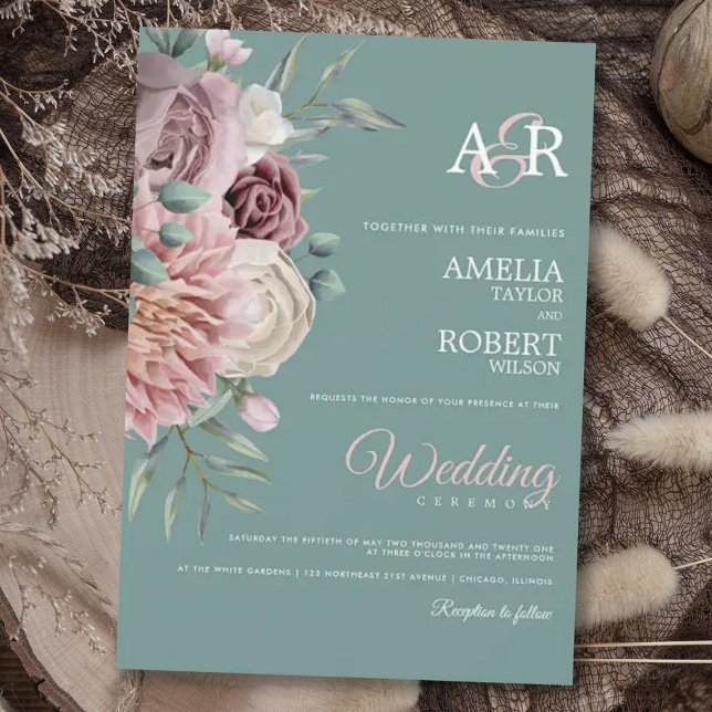 Invitación Sage Boho Dusty Rosa Acuarela Floral Boda Inv (Subido por el creador)