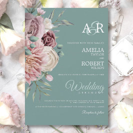 Invitación Sage Boho Dusty Rosa Watercolor Floral Boda