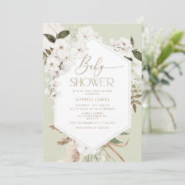 Invitación Sage boho pampas césped bebé ducha