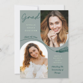 Invitación Sage Boho Tassel Grad Announcement with Photo